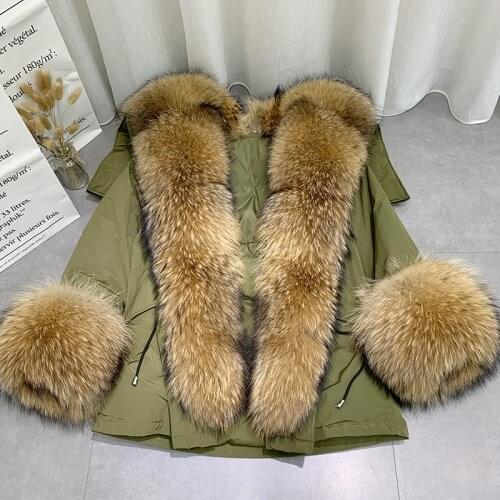 Womens Winter Coats Real Large Fox Fur Overcome Parkas 2020 New Female Long Angel Wings Down Liner Fox Fur Jackets Women