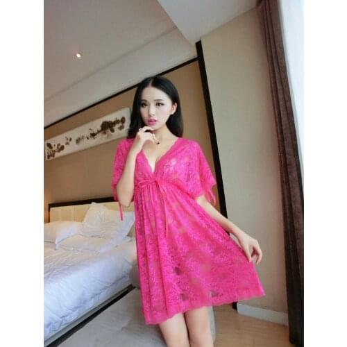 Temptation Sexy womens Nightgowns Free Shipping 2016 Lace Thin See Through Sleepwear Mini Design Nightdress Nighties Hot Sale