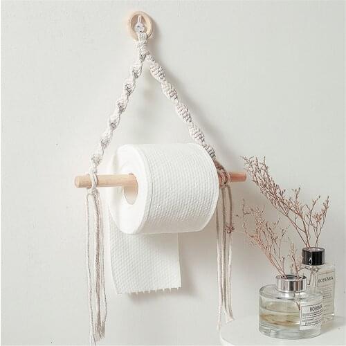 Vintage Towel Hanging Rope Toilet Paper Holder Hand-woven Tapestry Macrame Wall Hanging Bathroom Towel Rack Decoration