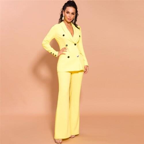 Yellow Women Female Business Suits Double Breasted Women Pant Suits 2 Piece Tuxedos Suits for wedding Outfit Blazer Custom Made
