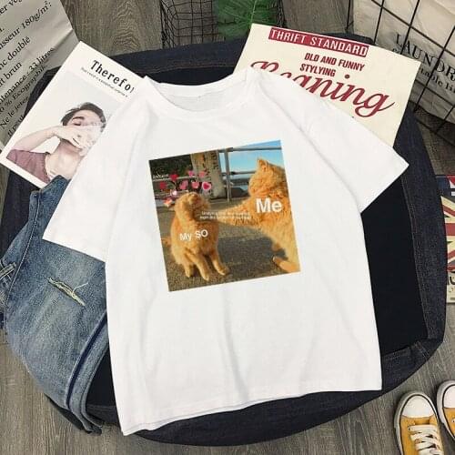 Women Cartoon Cute Cat Print Short Sleeve T-shirt Summer FashionT Shirt Aesthetic Japanses Harajuku Casual Cotton Tops Tee