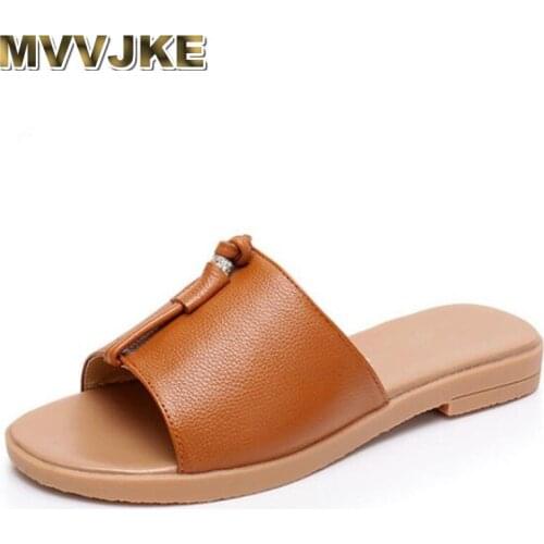 MVVJKE Plus Size Fashion Sandals Comfortable Soft Bottom Soft Genuine Leather Slippers Women Summer Sandals Wear Casual Sandals
