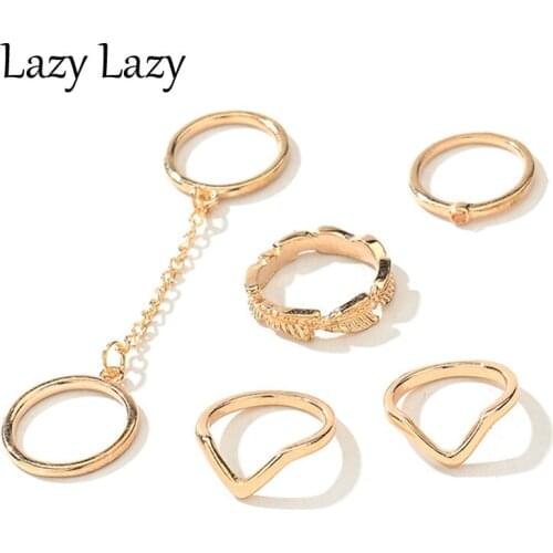 Gold Sliver Crystal Rings Set For Women Leaf Flower Ring Knuckle Finger Chain Female Fashion Jewelry Wedding Gifts 6Pcs/Set
