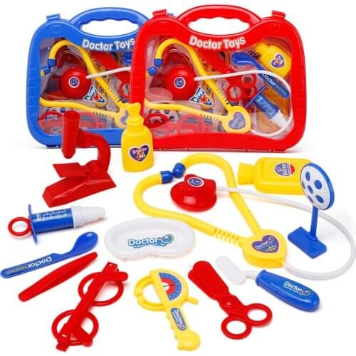 13Pcs/set with box Children doctor toy pretend play set portable suitcase medical tool kids game play house toys
