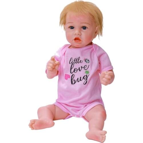 20Inch Full Silicone Reborn Baby With Teeth Yellow Hair Lifelike Doll Crooked Mouth Brown Blue Eye Water Proof Bath Toy For Baby