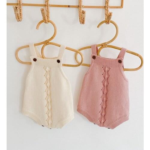 2020 0-24M Cute Infant Baby Boy Girl Knited Romper Sleeveless Fall Solid Color Sleeveless One Piece Outfit Playsuit