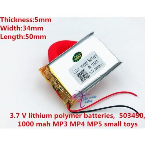3.7V 1000mAh 503450 Lithium Polymer Li-Po li ion Rechargeable Battery cells For Mp3 MP4 MP5 GPS