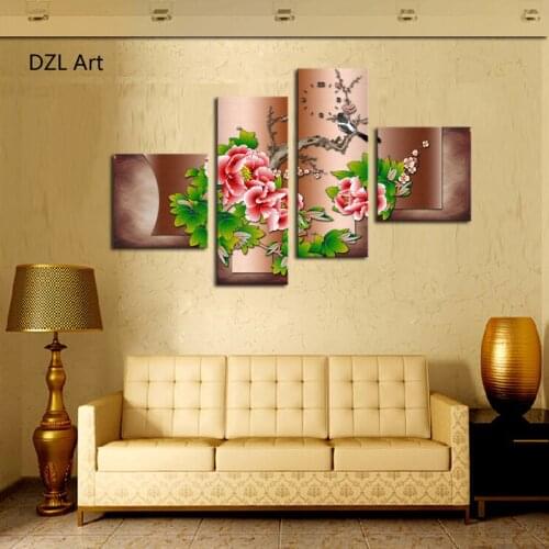 Unframed 4 Pcs Red Peony Wall Art Picture Home Decoration For Living Room Canvas Print Painting Printing On Canvas