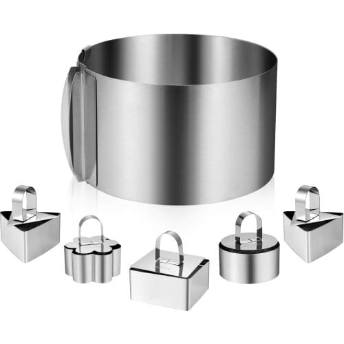 6 Pack Stainless Steel Cake Rings, Including 6 to 12 Inch Cake Mold Ring 1 Pcs And 3 Inch Cake Mousse Ring (1 Rings,1 Pushers) 5