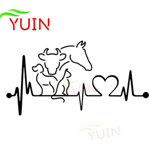 Car Sticker Dog Cat Horse Cow Heartbeat Lifeline Monitor Creative Funny Animal Decals Fashion Design PVC Bumper Decoration Decal