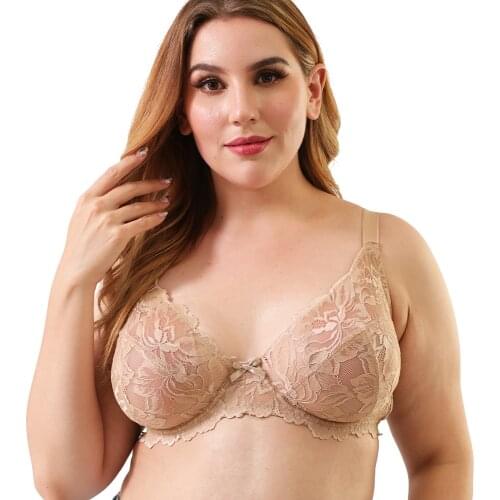 Womens Full Coverage Non Padding Floral Embroidery Underwired Plus Size Lace Bra Sexy Lingerie Female Underwear BC D DD DDD E F