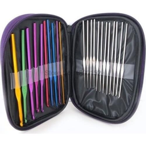 DHL 100set 22Pcs Multi-colour Aluminum Crochet Hooks Needles Knit Weave Craft shoe Sewing