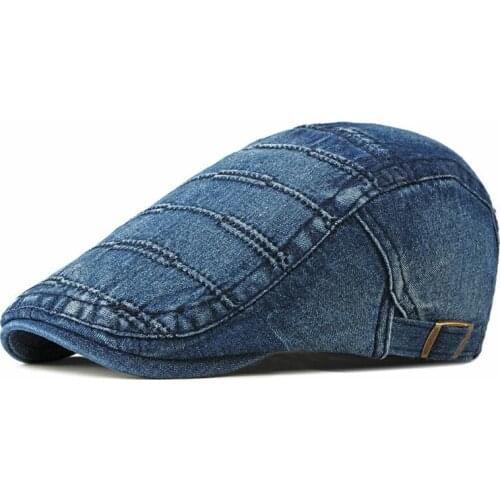 Autumn Retro Jeans Beret Hat for Men Women Casual Unisex Denim Beret Cap Fitted Sun Cabbie Flat Forward Caps Gorras