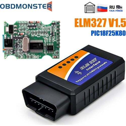 ELM327 V1.5 BT OBD2 Scanner PIC18F25K80 ELM 327 Bluetooth OBD II Car Diagnostic Tool For Android/IOS PK Vgate Icar2 Code Reader