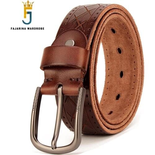 FAJARINA Retro Style Cow Cowhide Belt 100% Pure Cowhide Genuine Leather Skin Fashionable Scratch Pattern Belts for Men N17FJ780