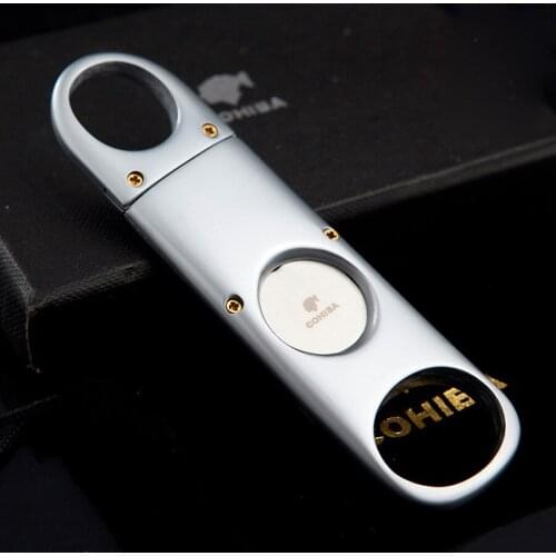 COHIBA Gadgets One Blade Stainless Steel Silver Tone Cigar Cutter Knife Pocket Zigarre Cuban Smoking Accessories Tool 364k