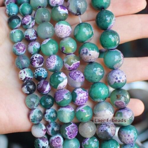 Faceted Purple Green Fire Agate 6-12mm Round Loose Beads 14inch ,Wholesale For DIY Jewellery Free Shipping
