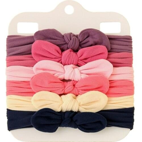 GXMB 6 Pcs Solid Color Elastic Hair Bands Baby Girls Bow Headbands Soft Nylon Bowknot Headdress Hair Accessories for Newborn