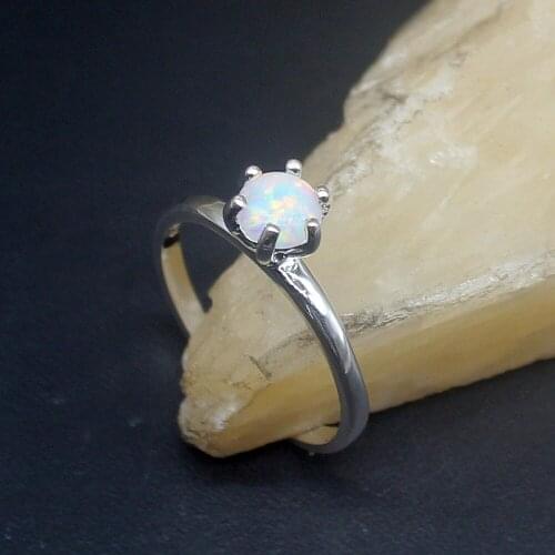 Hermosa Jewelry Beautiful White Opal Genuine 925 Silver Unique Band Ring Wedding Engagement Gifts for Women Size 9# 20214030