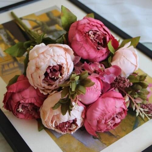 10PCS/LOT Peony Flower Bouquet PU Fake Artificial Flowers Vivid Peonys Real Touch Wedding Flowers For Decoration Mariage Flores