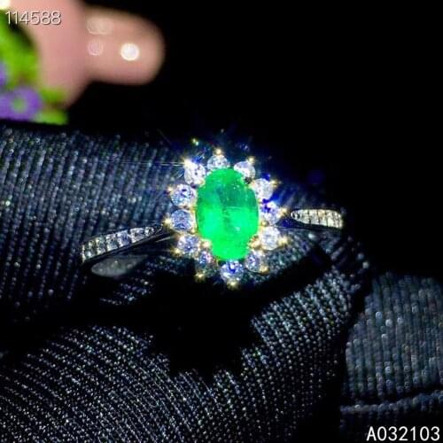 KJJEAXCMY fine jewelry 925 sterling silver inlaid natural emerald Womens delicate elegant flower adjustable gem ring support de
