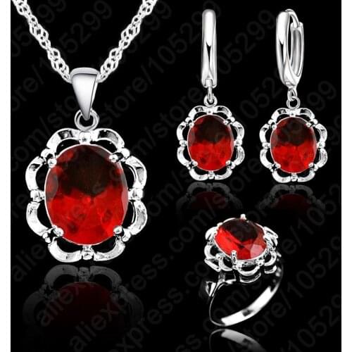 Fashion Full Rhinestone Crystal Earrings Necklace Ring Jewelry set 925 Sterling Silver Jewelry Sets Wholesale