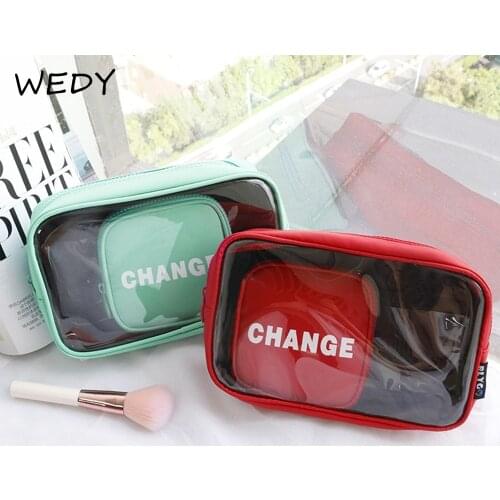 Two-piece Toiletry Bag Waterproof Travel Makeup Bag Solid Color Transparent Cosmetic Bags Women Portable Beauty Organizer Case