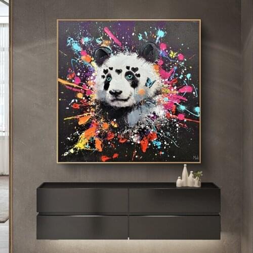 Cute Panda Graffiti Art Prints Painting on Canvas Modern Animal Poster Street Wall Art Picture for Child Room Home Decoration