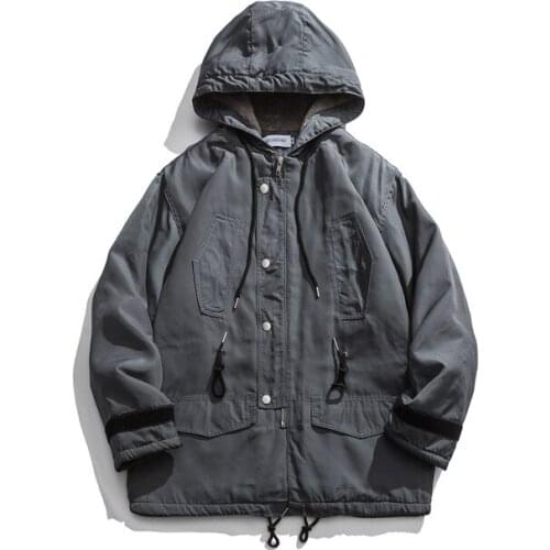 Fashion brand work clothes Multi Pocket port style loose hooded cotton padded jacket mens couple ins fashionable cotton coat