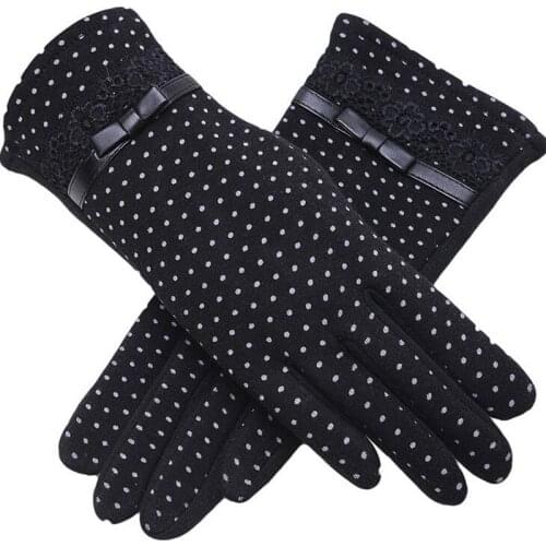 Fashion Female Winter Warm Women Outdoor Sports Touch Screen Plus Cashmere Gloves Lady Bow Lace Cotton Full Finger Gloves 13A