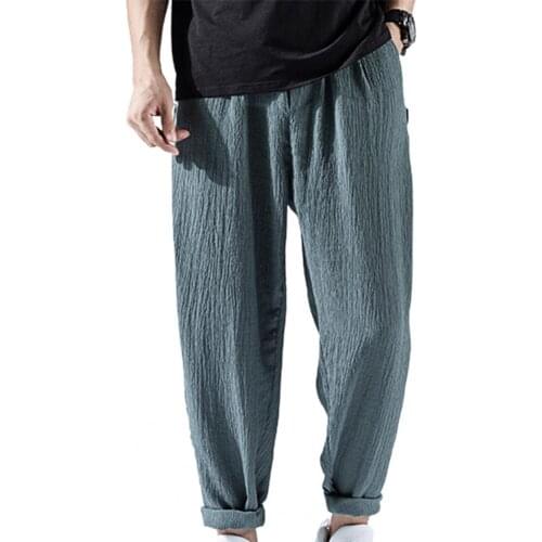 Men Summer Super Thin Drawstring Solid Color Multi Pockets Harem Loose Pants Trousers for Sports Casual Pants Sweatpants