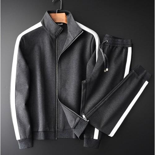 Autumn Mens Sets 2 Piece Luxury Stand Collar Male Sweatshirts Plus Size Elastic Waist Slim Fit Man Pants