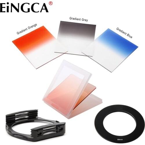 8In1 Camera Lens Filter Set Filter Box Adapter Ring Mount Holder Gradient Blue Orange Gray Filter for Canon Nikon Sony Universal