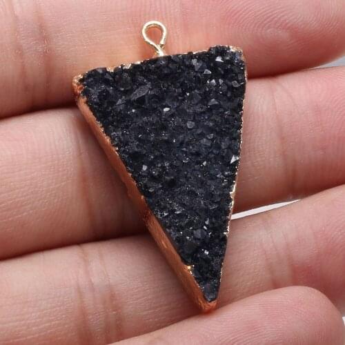 Natural Stone Black Agats Necklace Pendants Triangle Agats Pendants for Jewelry Making DIY Necklace Size 23x40mm