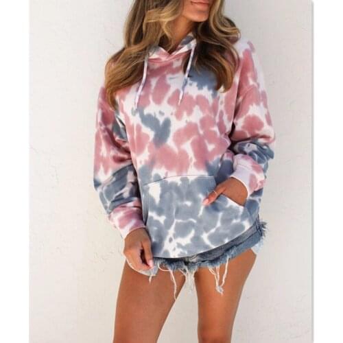 2019 New Autumn Winter Women Casual Loose Dyeing Hoodie Sweatshirt Lady Long Sleeve Warm Hooded Pullover Tops