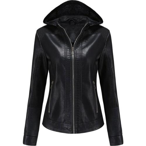 2020 autumn and winter new detachable plus velvet warm hooded leather women
