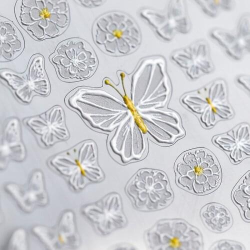 New 5D Engraved Nail Sticker Spring White Color Butterfly Shape Charm Desgin Empaistic Nail Slide Decals Z0391