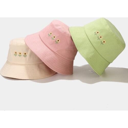 New Three Small Flower Embroidery Mens Bucket Hat Outdoor Fisherman Hat Sunscreen Womens Summer Panama Sun Protection Cap