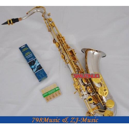 Professional Silver Gold Tenor Saxophone High F# SAX With Case Metal Mouthpiece