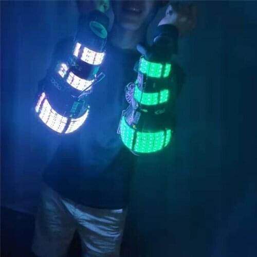 RE76 Bar singer stage wears led costumes dj rave RGB colorful light arms robot men armor arms disco wears luminous props dance