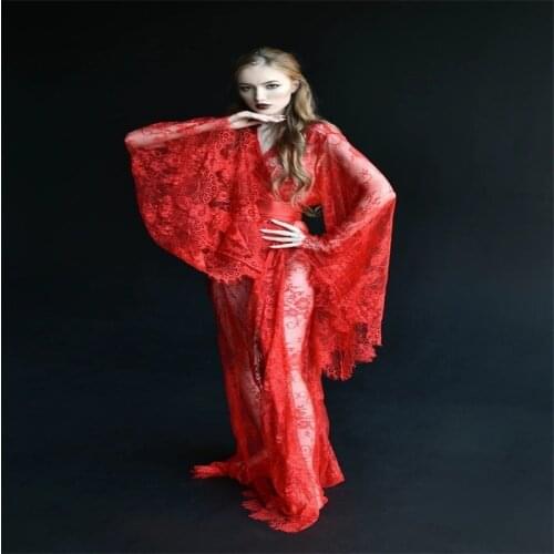 Sexy Lace Night Gown Illusion Bride Sleepwear Robes Tulle Custom Made Long Sleeves Dressing Gown Women Sexy Sleepwear Dresses