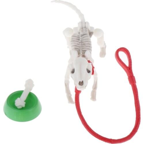 Skeleton Dog Toddlers Play Toys 1/12 Scale Props with Bowl Bone String Set