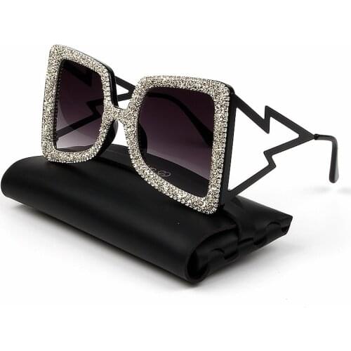 Oversize Sunglasses Women Big Wide Temple Bling Stones 2019 Fashion Shades UV400 Vintage Brand Glasses Oculos