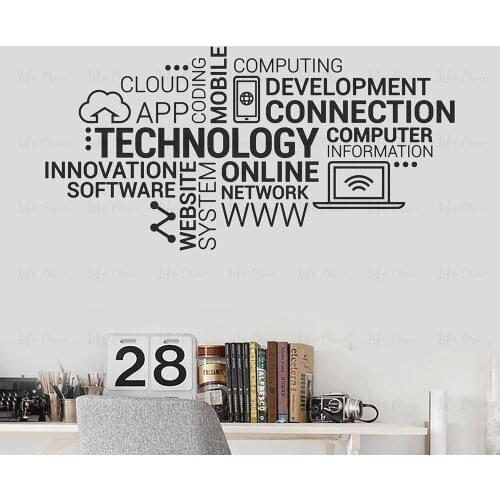 Technology Letters Vinyl Wall Decal Company Internet Innovation Words Cloud Office Wall Stickers Modern Home Decoration
