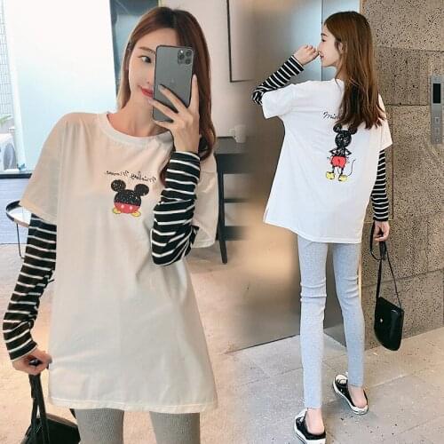7861# Maternity Tops Spring Autumn Cotton Stpripe Long Sleeves Easy Matching Loose Stylish Tops Pregnant Women