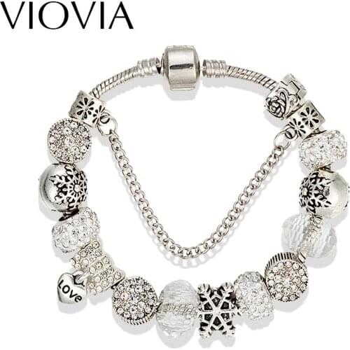 VIOVIA 2019 New White Glass Jewelry Wholesale European Love Charm Bead Fit Original European Bracelet For Women pulseras B16095