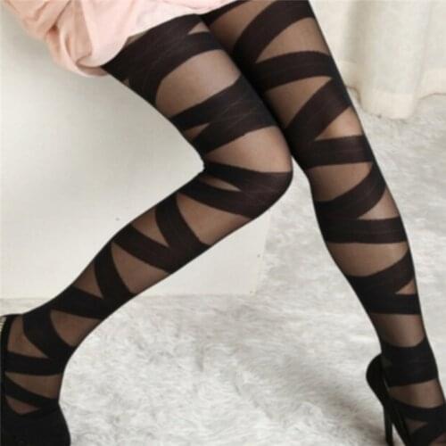 Ladies Sexy Skinny Stockings Mature Hot Sale Stockings for Female Womens Fashion Goth Rocker Cross Bandage Straps Stockings