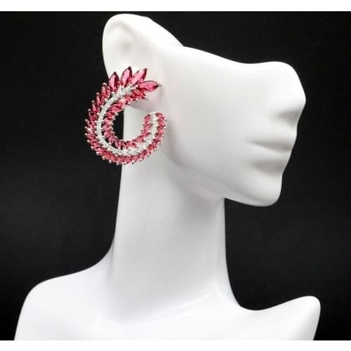 37x29mm Deluxe 9.3g Created Pink Raspberry Rhodolite Garnet CZ Womans 925 Solid Sterling Silver Earrings