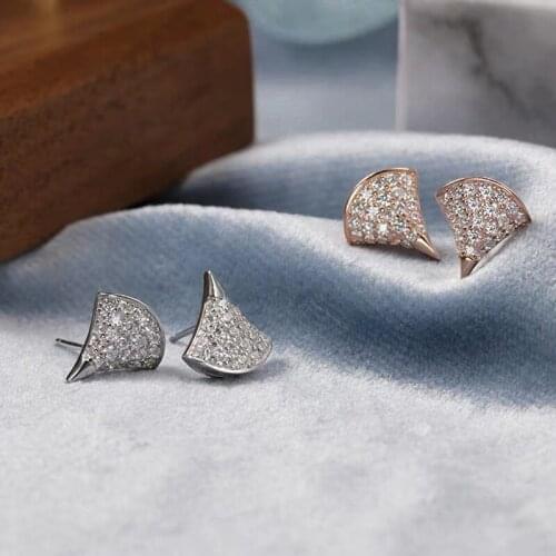 925 sterling silver fresh, simple and exquisite small fan full of diamonds inlaid zircon crystal women earrings party ladies gif