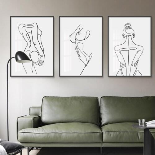 Abstract Black White Line Canvas Poster Girl Print Modern Home Decor Wall Art Painting Wall Pictures for Living Room